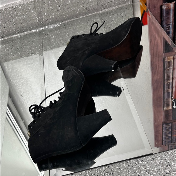 Vintage Y2K MIA Women's Black Velvet/Suede Lace Up Grannycore Ankle Boots Size 8 - Picture 10 of 16